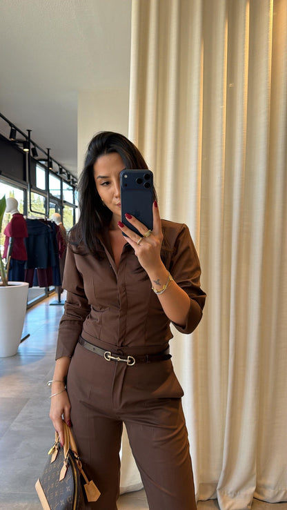 shirt with pleats bootcut trouser co-ord set