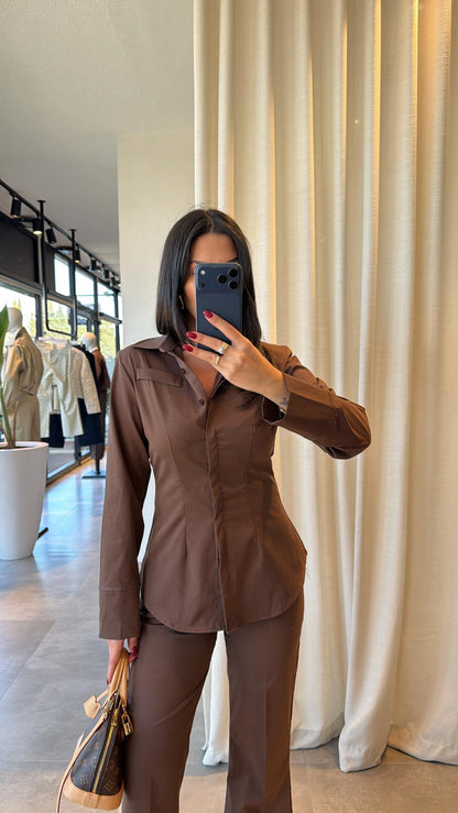 shirt with pleats bootcut trouser co-ord set