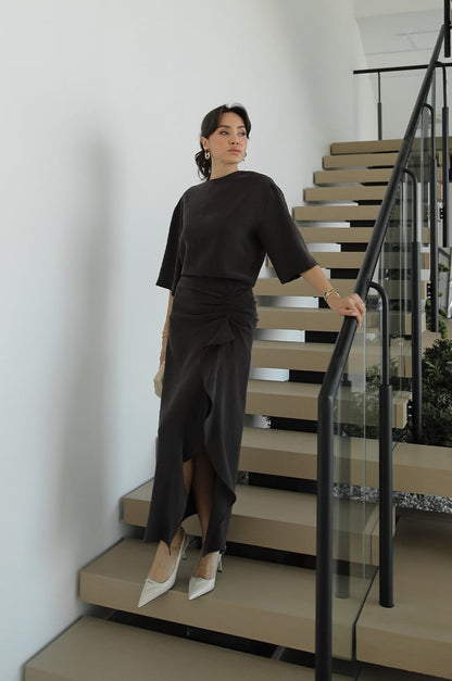 Zr model morley dress with side ruffle details