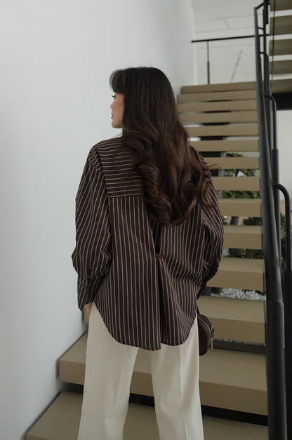 Brown Striped Shirt with Pleated Back