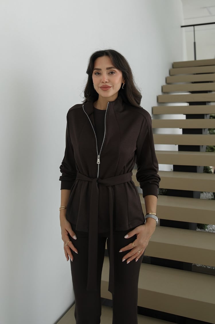 Toledo Tie-Up Jacket with Trouser Set - brown