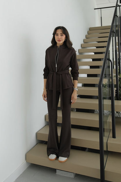 Toledo Tie-Up Jacket with Trouser Set - brown