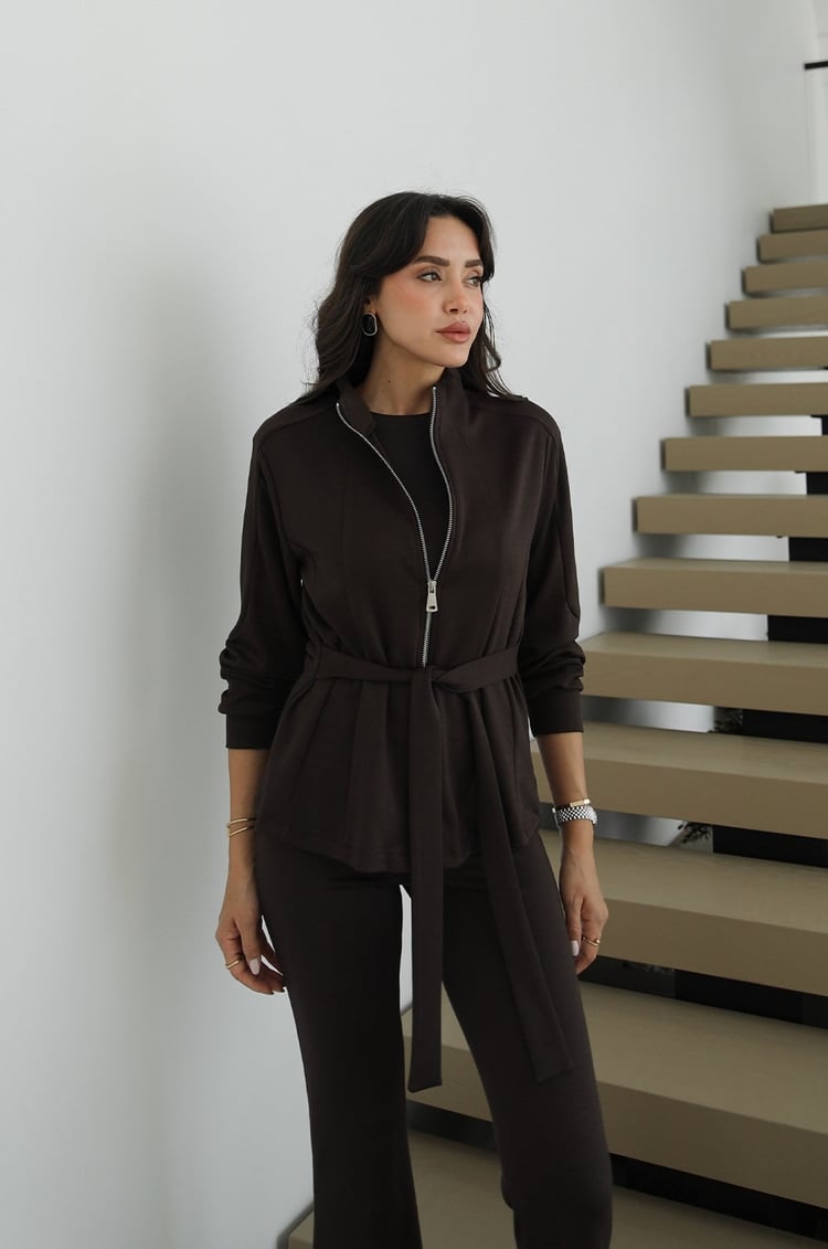 Toledo Tie-Up Jacket with Trouser Set - brown