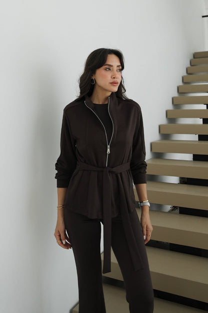 Toledo Tie-Up Jacket with Trouser Set - brown