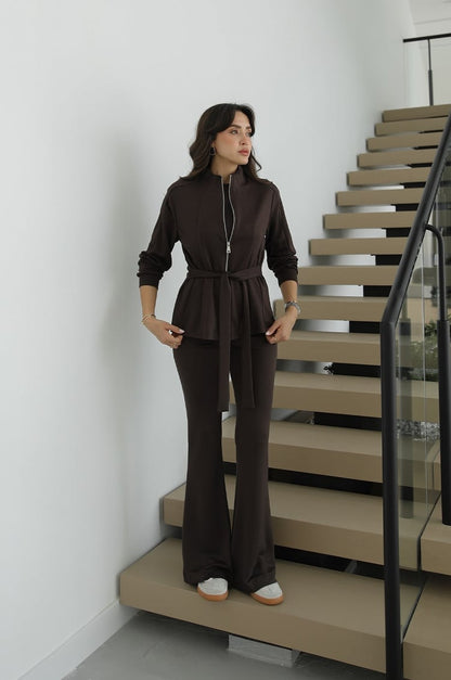 Toledo Tie-Up Jacket with Trouser Set - brown