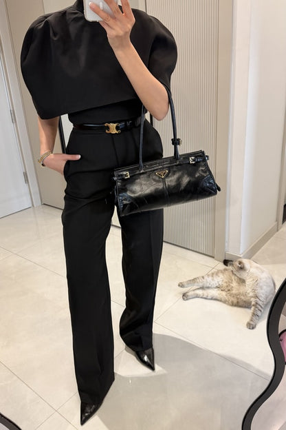 CAPE BLOUSE AND PANTS SET - black