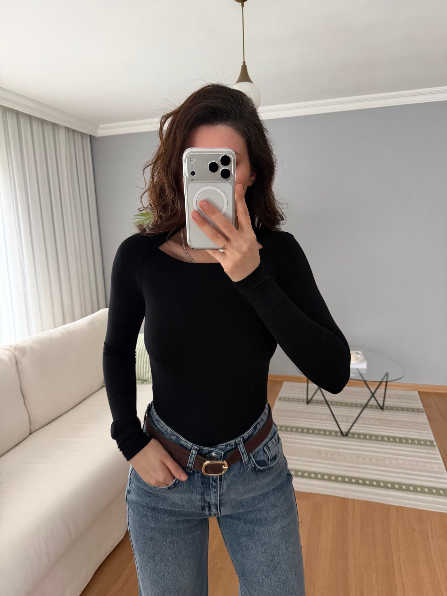 Boat Neck Black Cotton Blouse - black