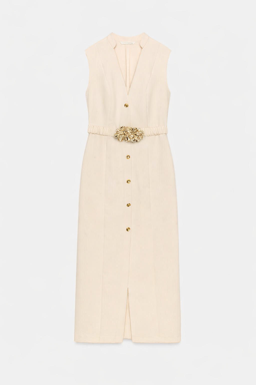 Gold buttons Belted dress