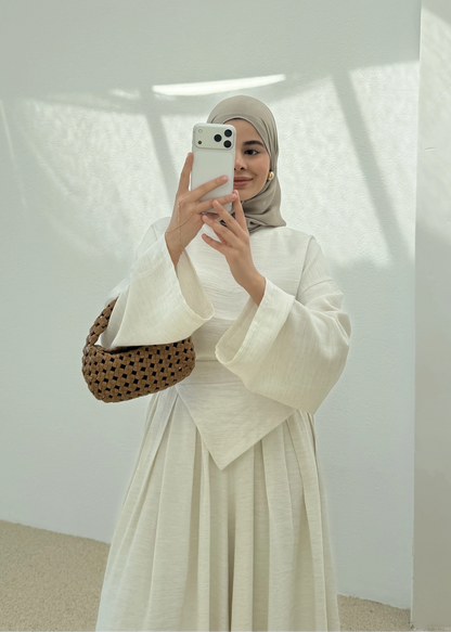 Wide sleeve blouse, Wide-leg trouser with Asymmetric attached Linen Suit