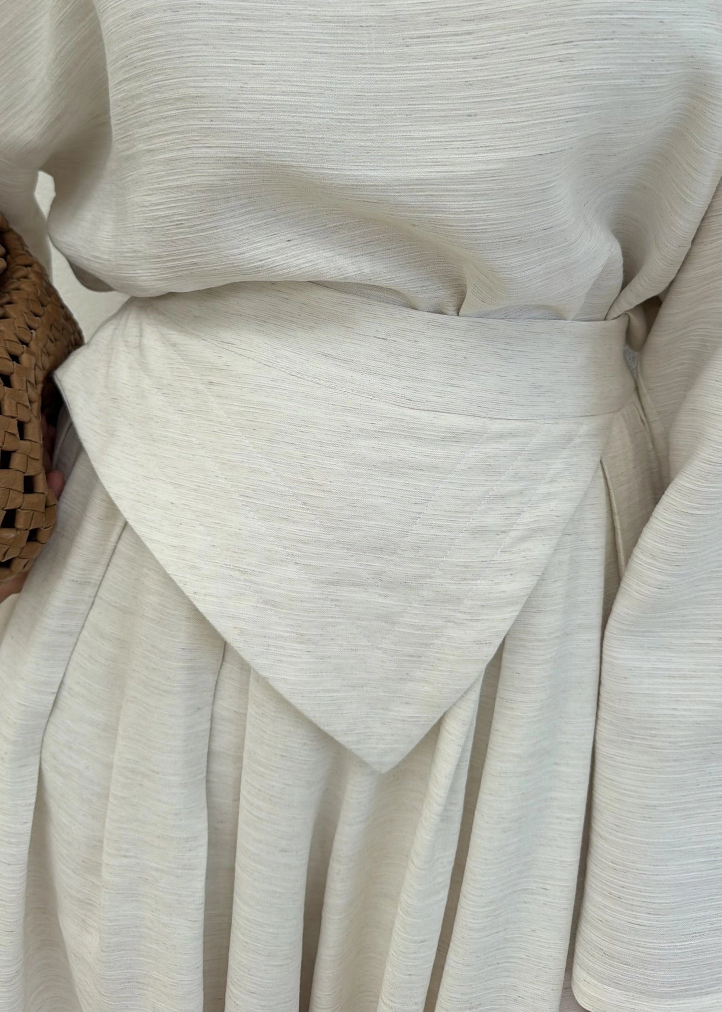 Wide sleeve blouse, Wide-leg trouser with Asymmetric attached Linen Suit