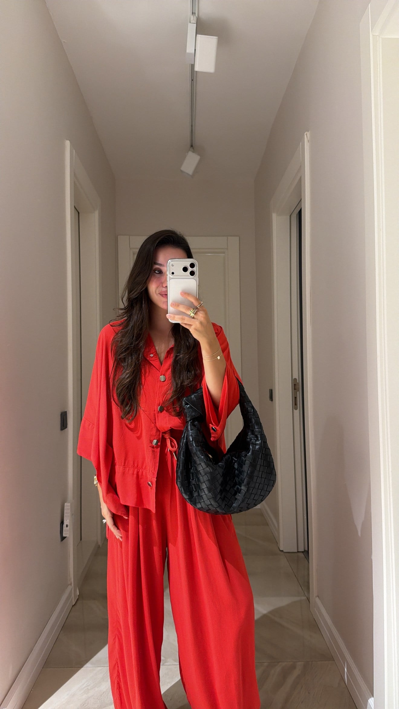 Red Silver Buttoned Poncho Set