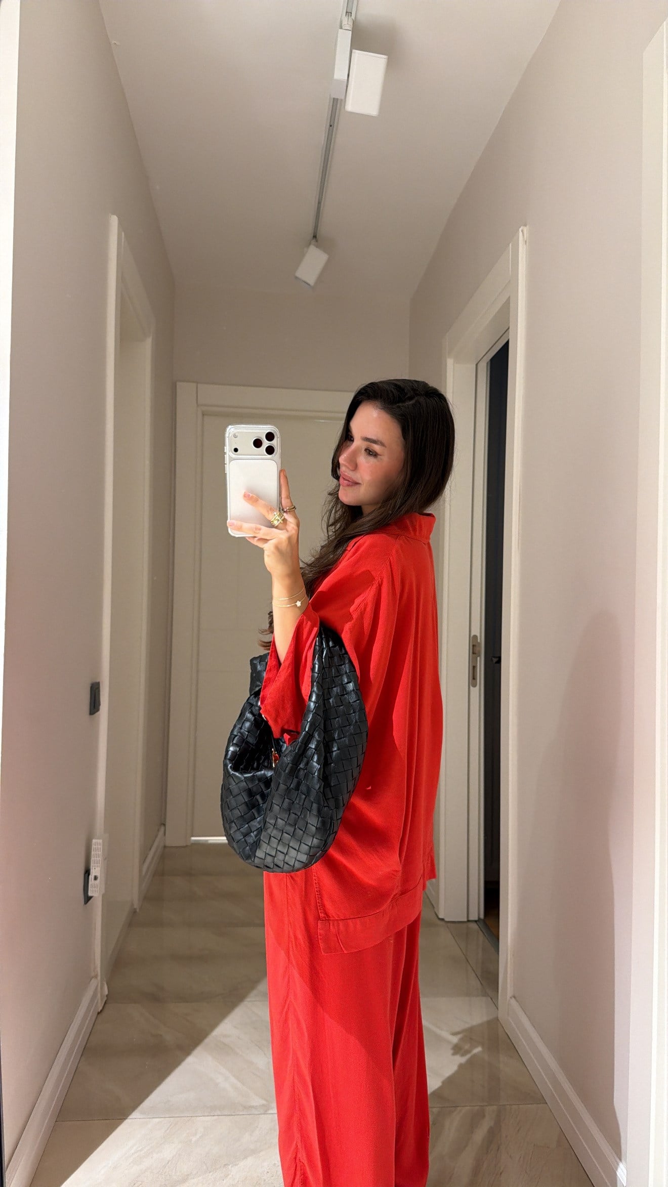 Red Silver Buttoned Poncho Set