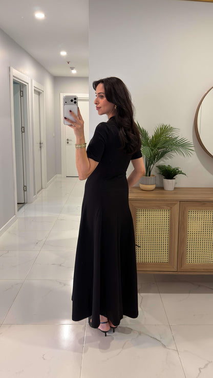 Half Zipper short sleeve dress- black