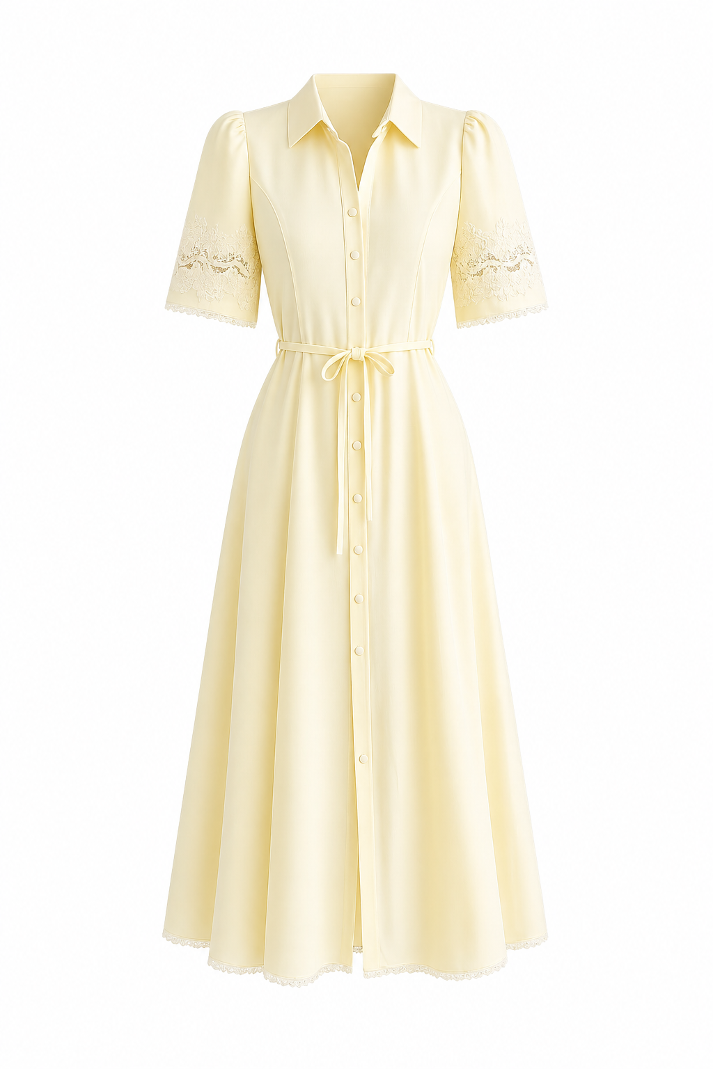 Yellow Dress with Lace Detail on Sleeves