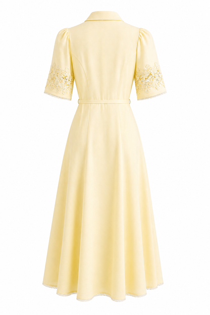Yellow Dress with Lace Detail on Sleeves