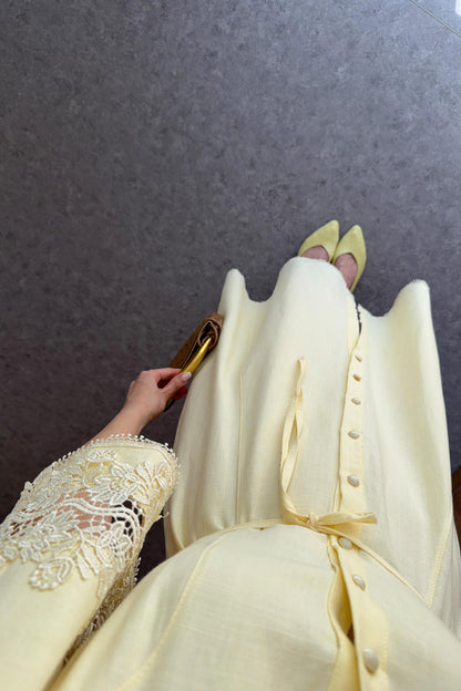 Yellow Dress with Lace Detail on Sleeves