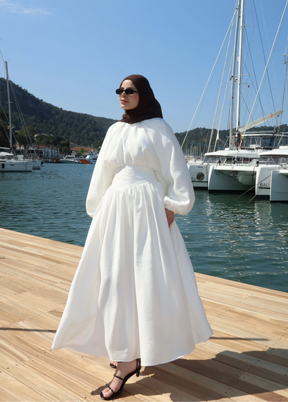 Designer Blouse waist detailed skirt Set - white