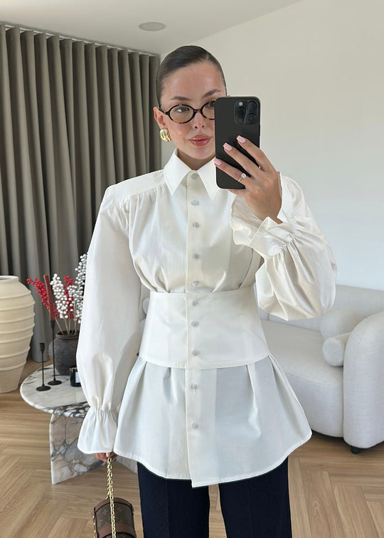 Corset-style Padded Shirt WHITE