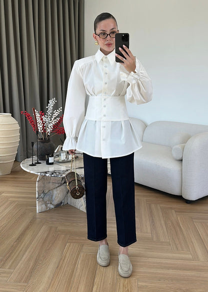Corset-style Padded Shirt WHITE