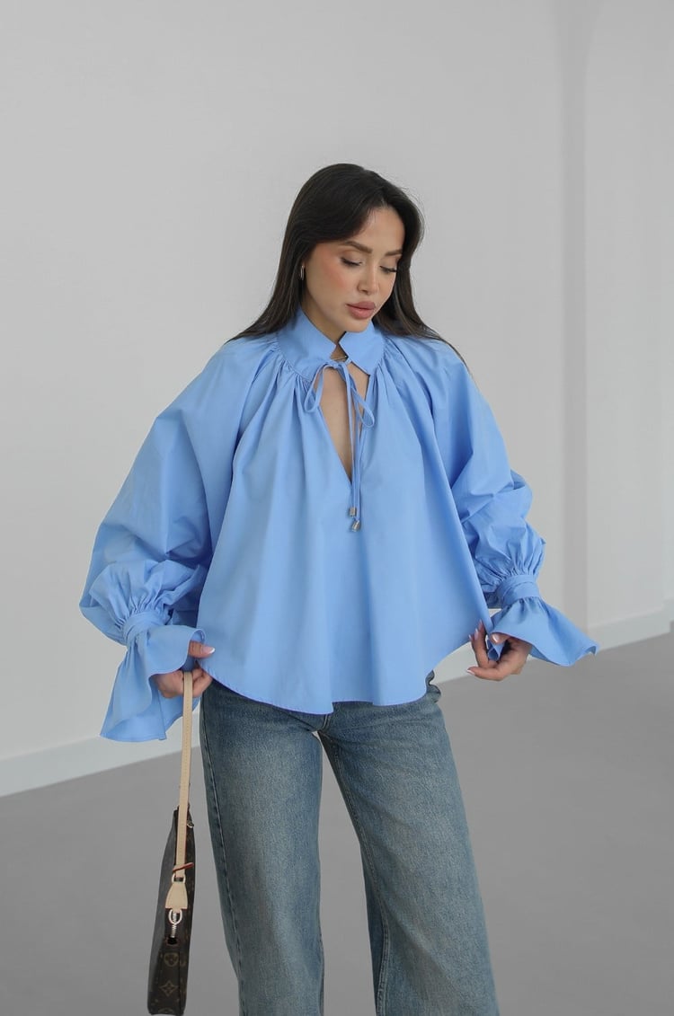 Dark Blue Shirt with Tie Collar Detail