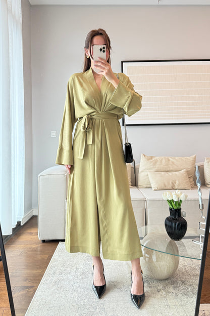 Premium Satin Dress with Slit and Belt