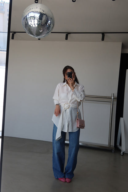 Tencel fabric Shirt with gold Buckle Belt