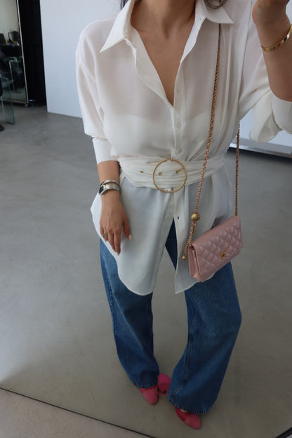 Tencel fabric Shirt with gold Buckle Belt