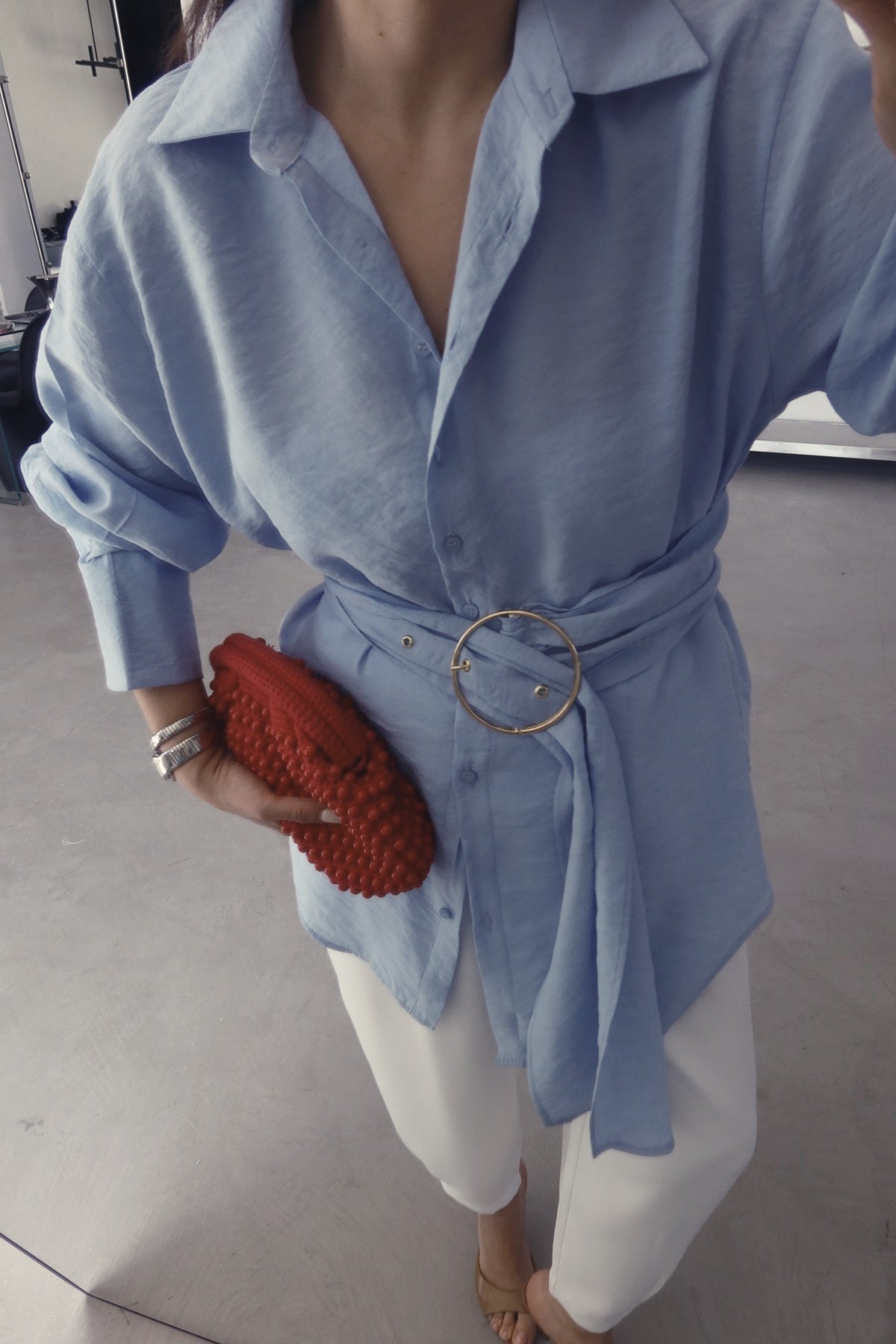 Tencel fabric Shirt with gold Buckle Belt