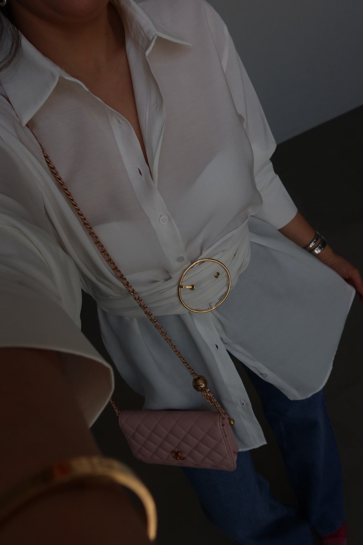 Tencel fabric Shirt with gold Buckle Belt