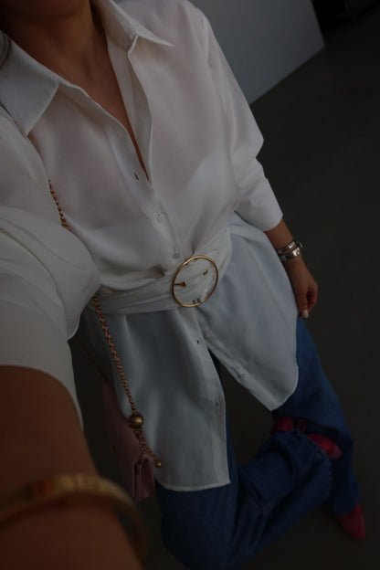Tencel fabric Shirt with gold Buckle Belt