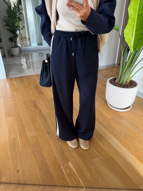 Navy Blue Beige Contrast Tracksuit Set