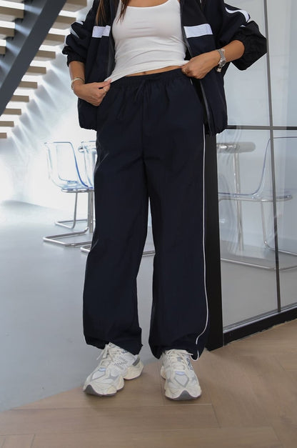 Navy Block Color Parachute Fabric Tracksuit Set
