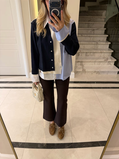 Knitted Detail Shirt  - navy blue