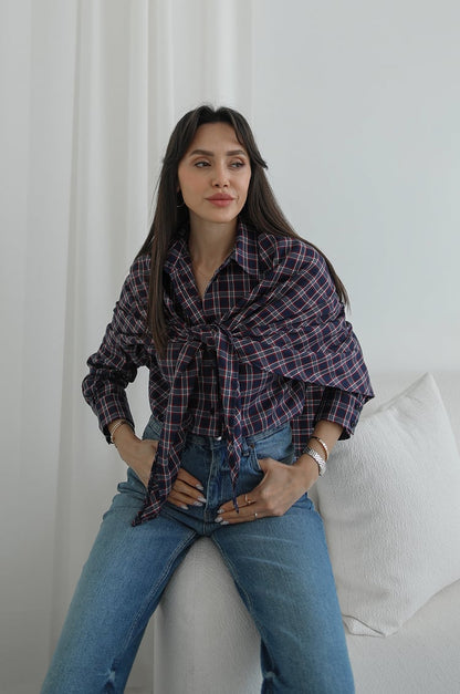 Navy with red Plaid Cape Shirt