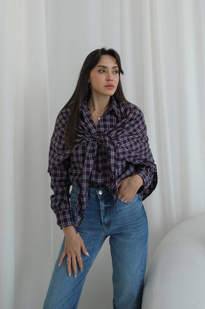 Navy with red Plaid Cape Shirt