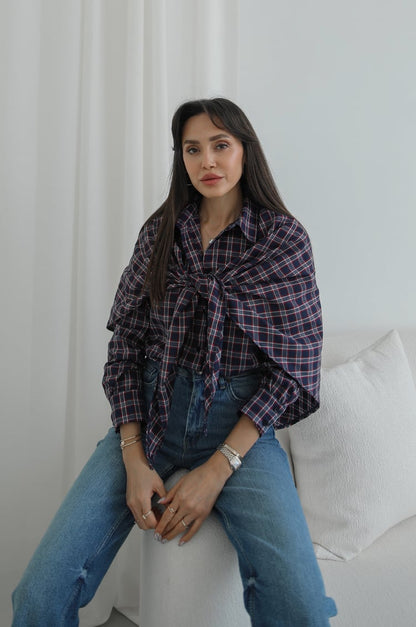 Navy with red Plaid Cape Shirt