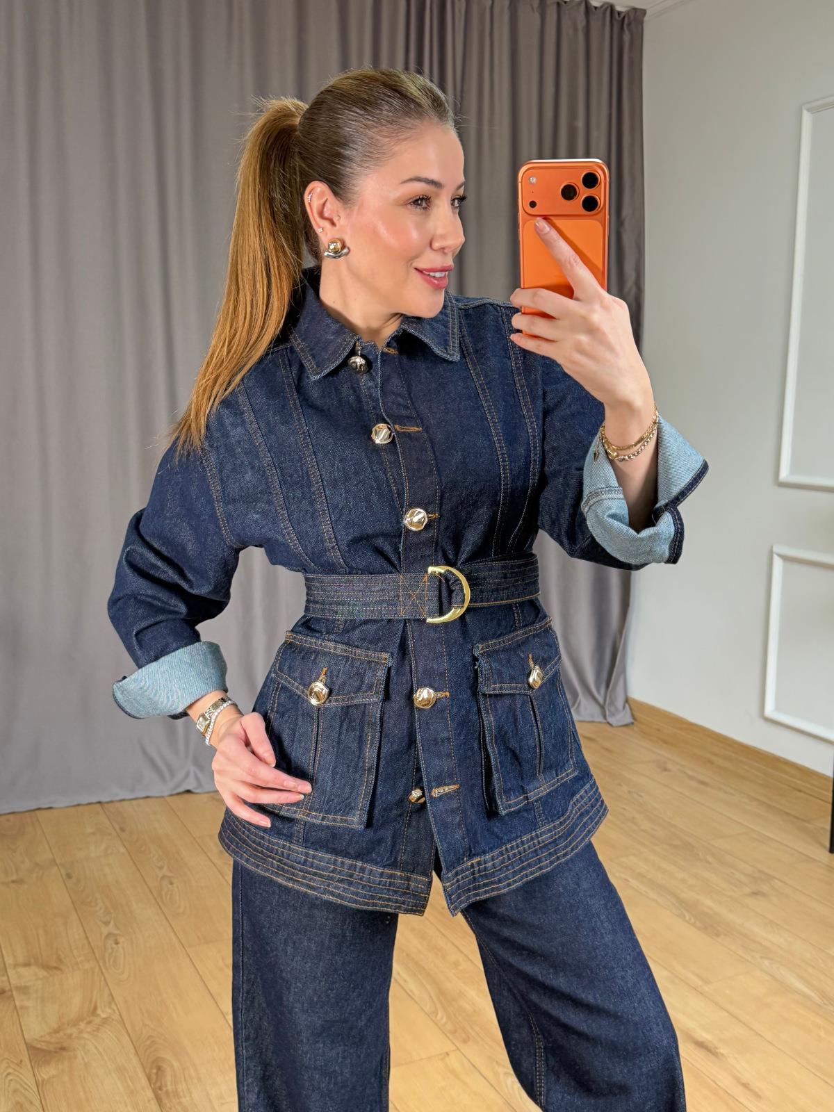 Gold Buttoned Belted Suit