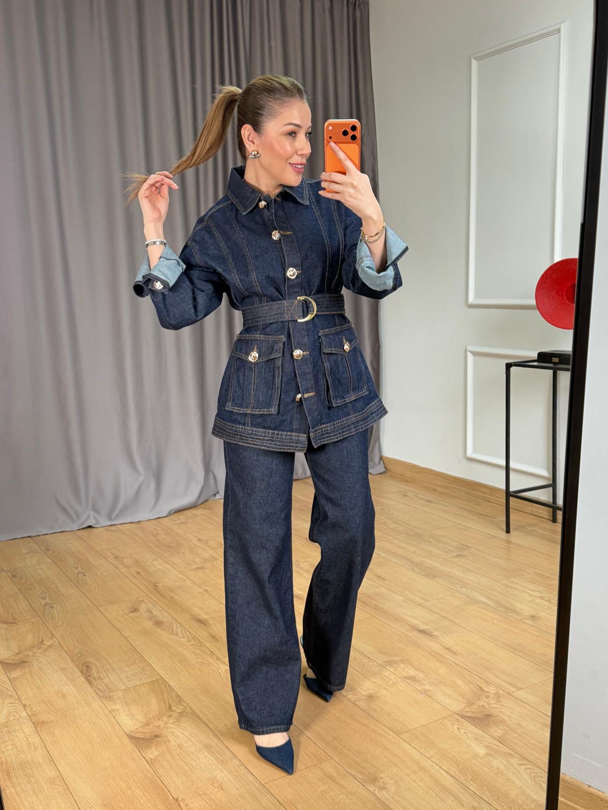 Gold Buttoned Belted Suit