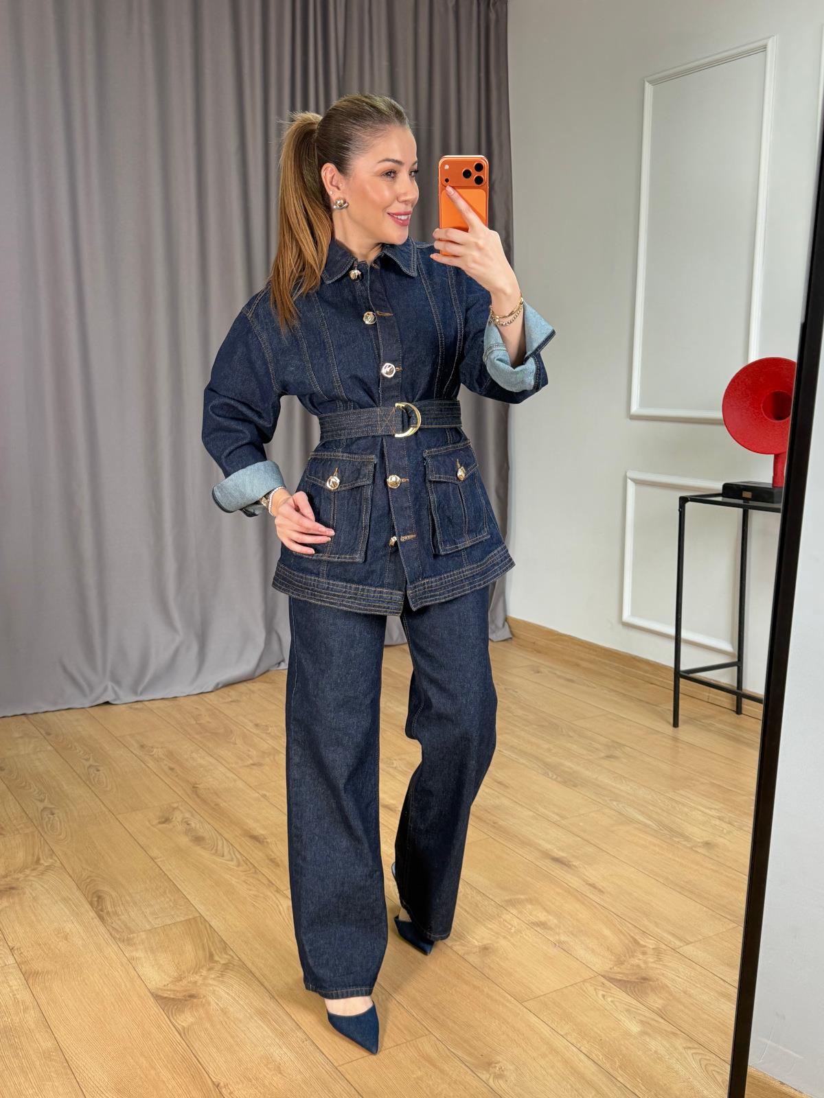 Gold Buttoned Belted Suit