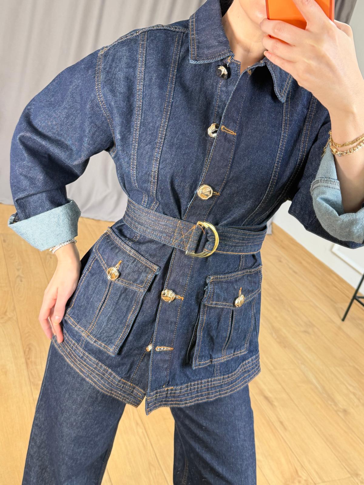 Gold Buttoned Belted Suit