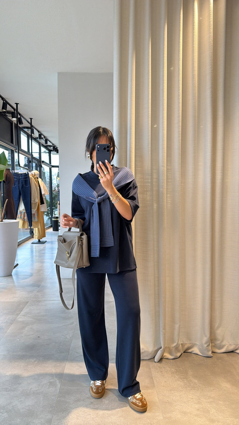 Oysho fabric tracksuit with poplin fabric scarf detail-navy blue