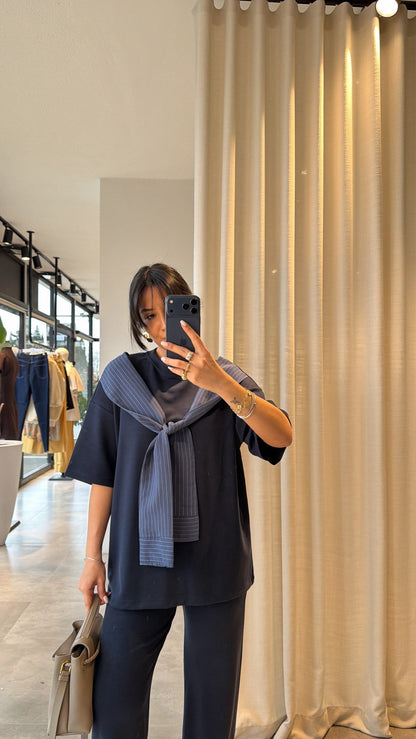 Oysho fabric tracksuit with poplin fabric scarf detail-navy blue