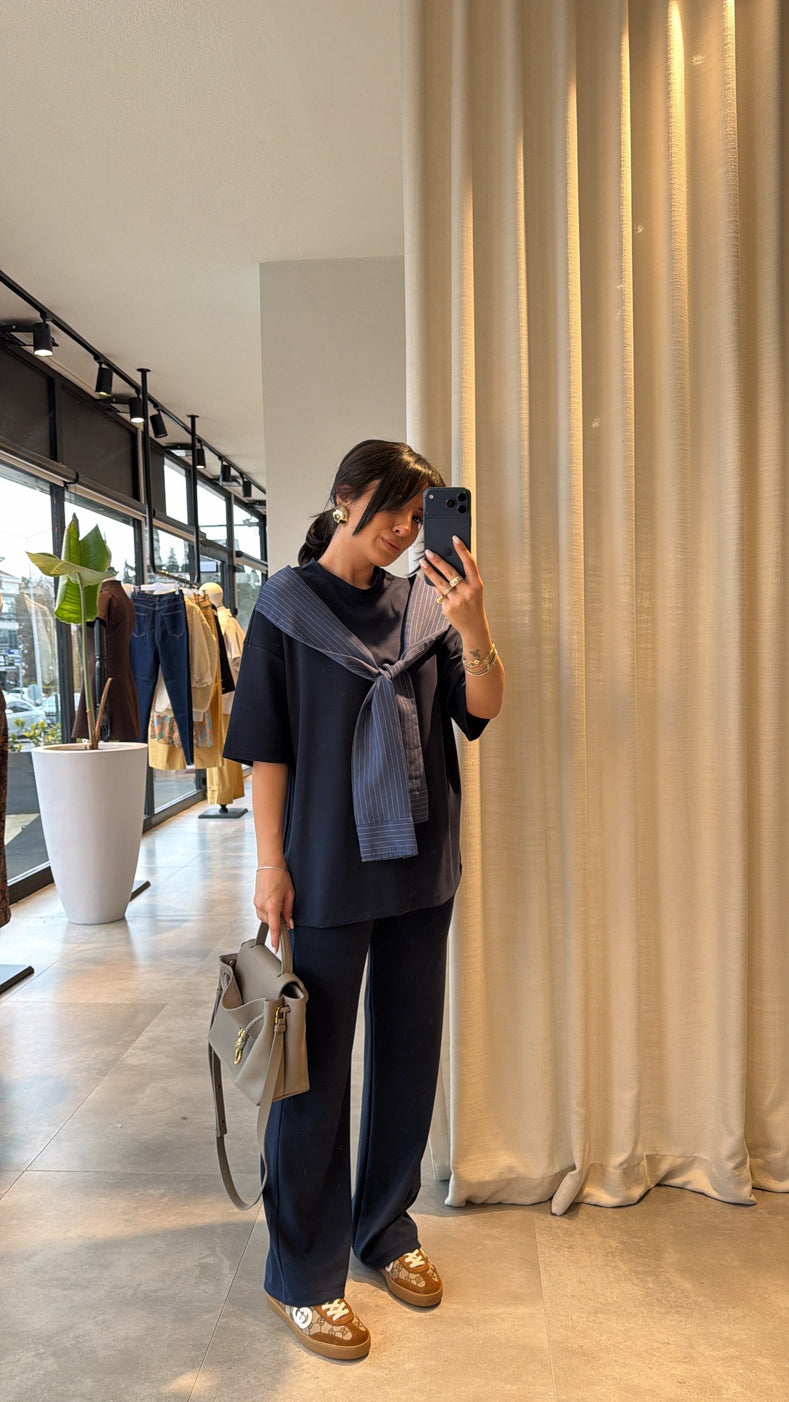 Oysho fabric tracksuit with poplin fabric scarf detail-navy blue