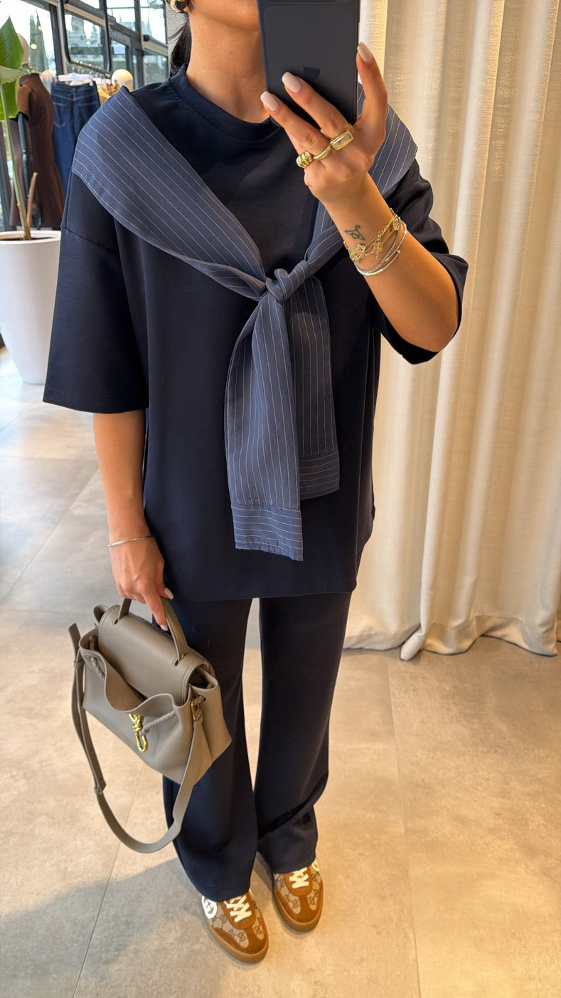 Oysho fabric tracksuit with poplin fabric scarf detail-navy blue
