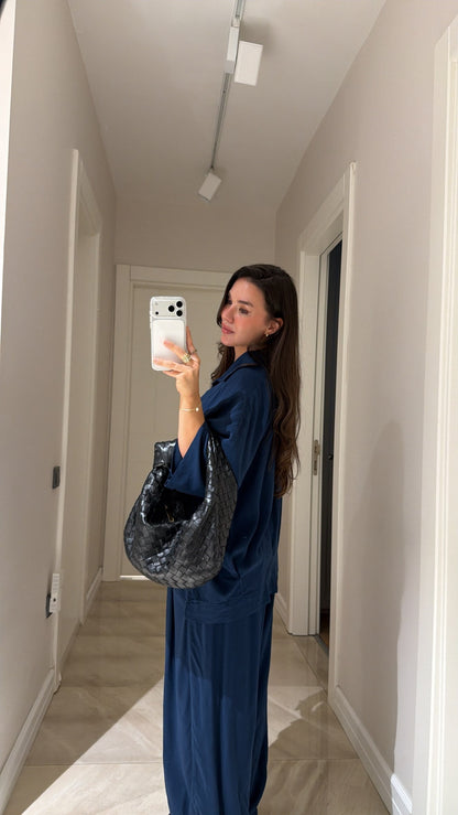 Navy Blue Silver Buttoned Poncho Set