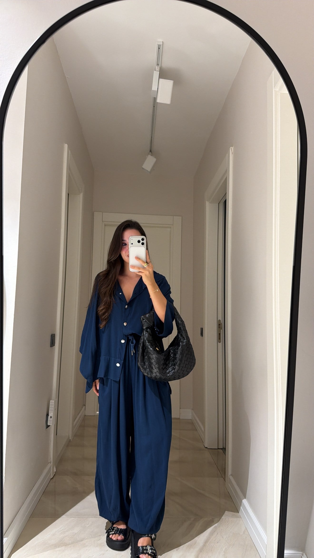Navy Blue Silver Buttoned Poncho Set