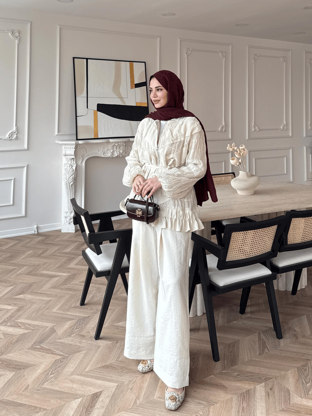 belted zipper crinkle jacket ,waistband wide leg trouser co-ord set