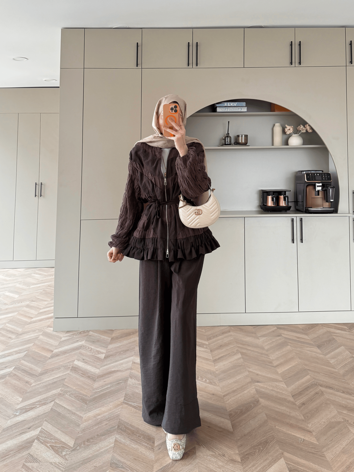 belted zipper crinkle jacket ,waistband wide leg trouser co-ord set