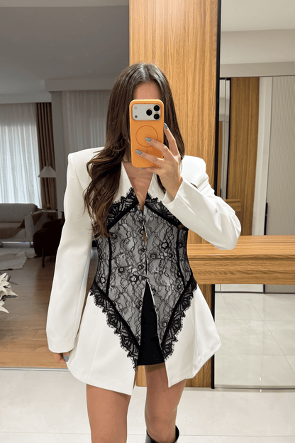Linay black Blazer Jacket with Lace Details