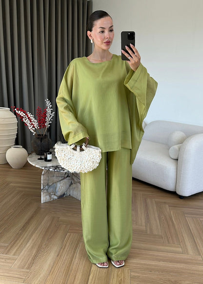 Oversized Batwing Top with Wide-Leg Pants chiffon Set